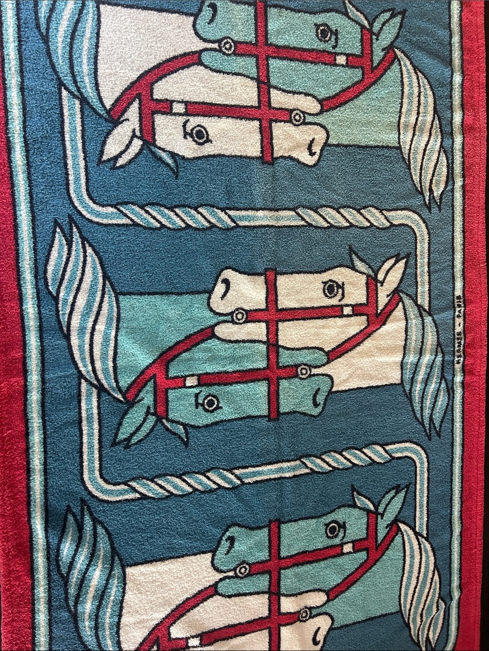 Hermes - Paris Plush Cotton Geometric Bath Rug/Towel - Teal, Blue, White and Red